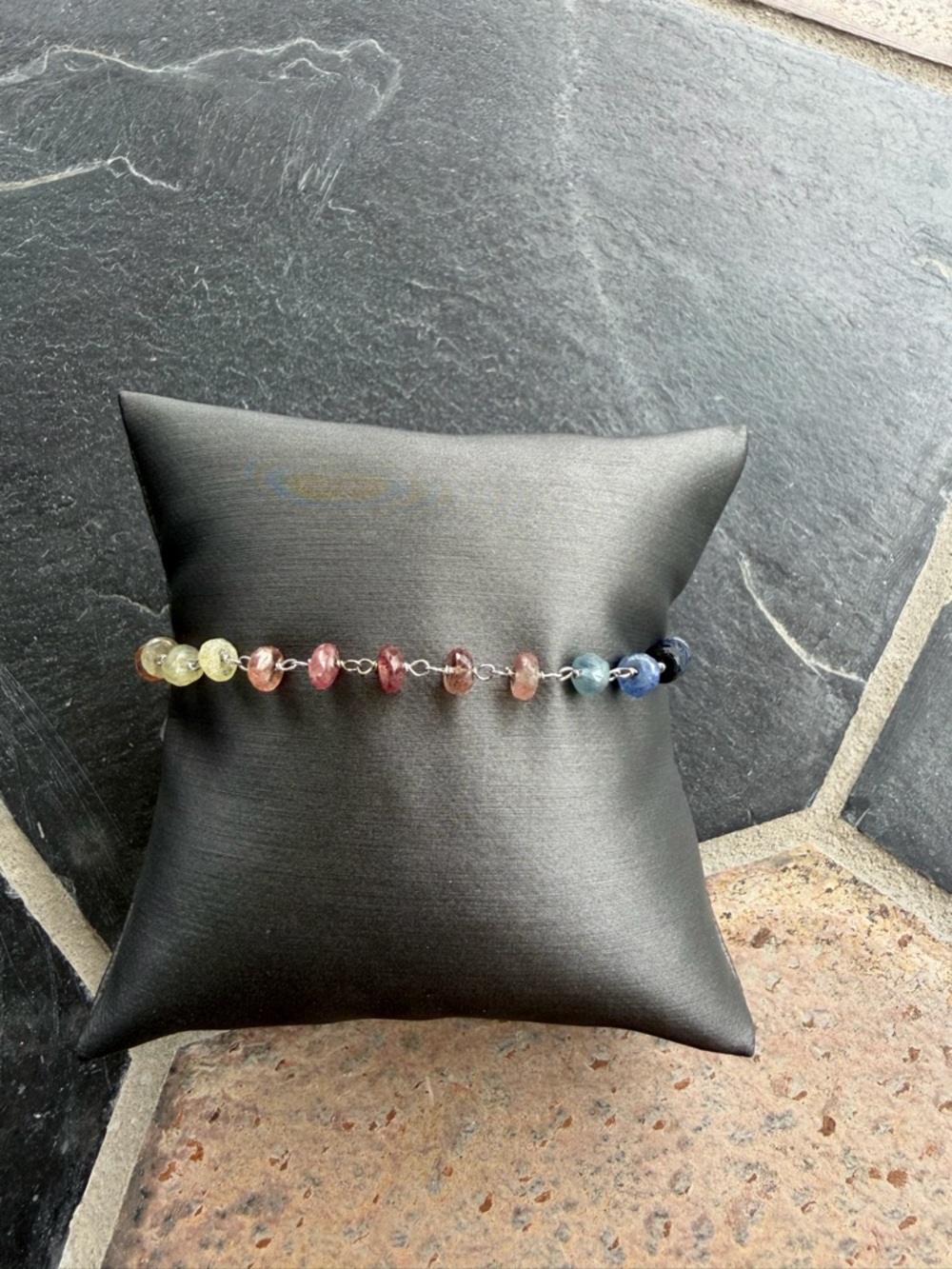 Multicolor Faceted Sapphire Beaded Bracelet 6.75” long